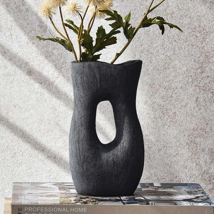 Vesna Stoneware Hollow Vase 9.8X6.5X17.8Cm - Black