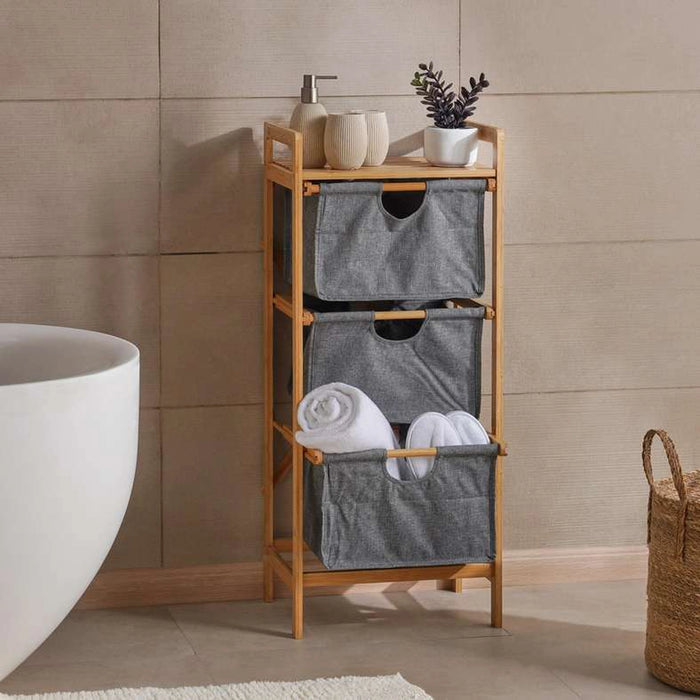 Vesper 3-Tier Bamboo Storage Drawers 40X30X95Cm - Natural And Grey