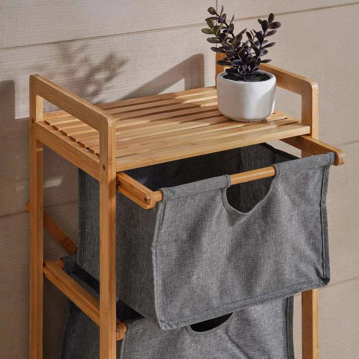 Vesper 3-Tier Bamboo Storage Drawers 40X30X95Cm - Natural And Grey