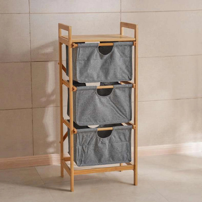 Vesper 3-Tier Bamboo Storage Drawers 40X30X95Cm - Natural And Grey