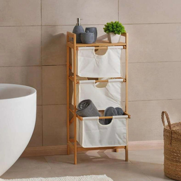 Vesper 3-Tier Bamboo Storage Drawers 95Cm - Natural And White Pan Home