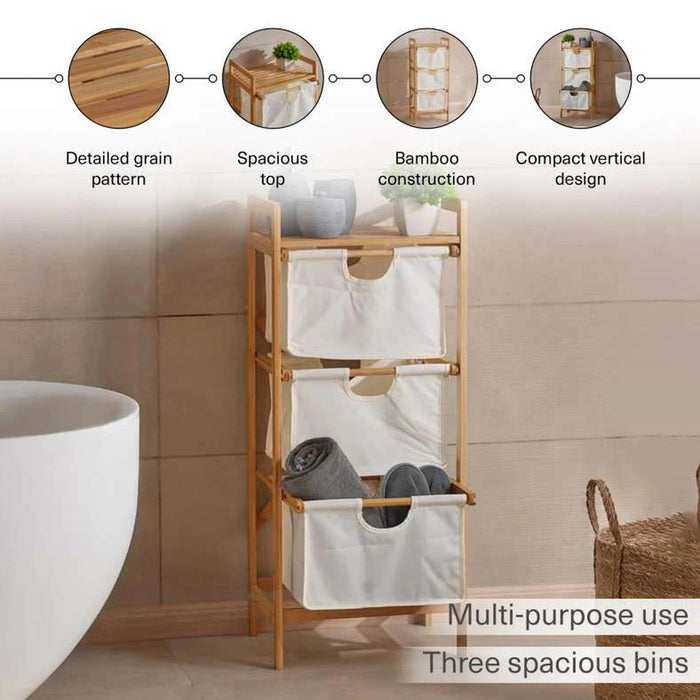 Vesper 3-Tier Bamboo Storage Drawers 95Cm - Natural And White Pan Home