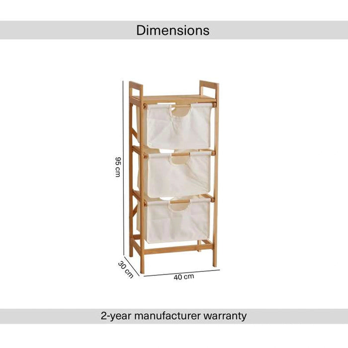 Vesper 3-Tier Bamboo Storage Drawers 95Cm - Natural And White Pan Home