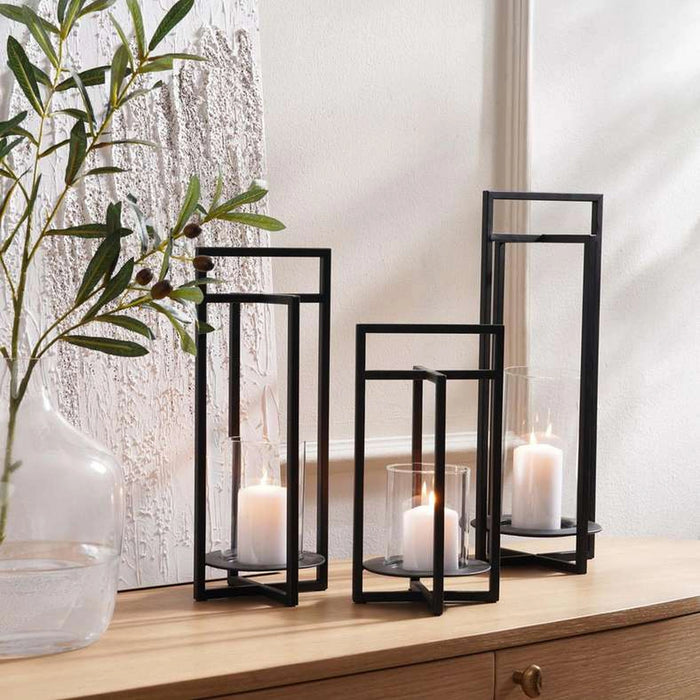Vibe Metal Lantern With Glass 16X16X38Cm- Black