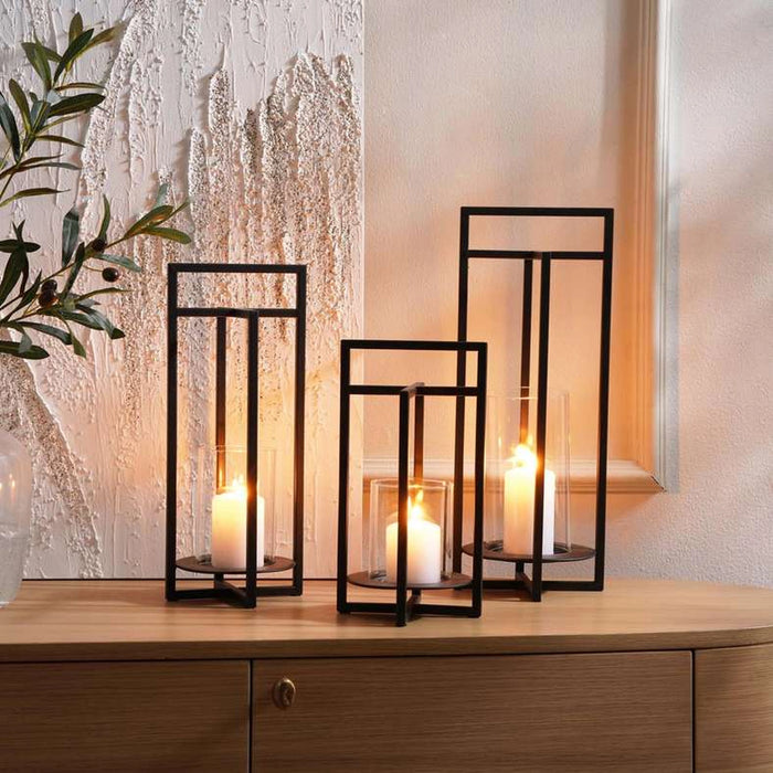 Vibe Metal Lantern With Glass 16X16X38Cm- Black