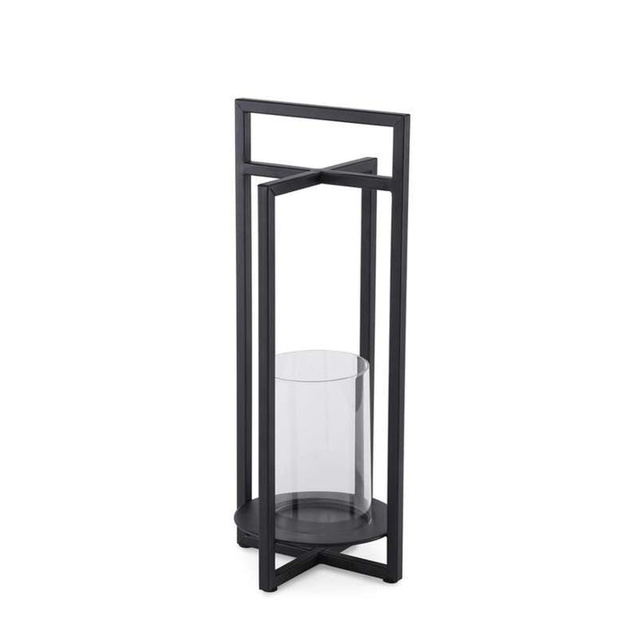 Vibe Metal Lantern With Glass 16X16X38Cm- Black