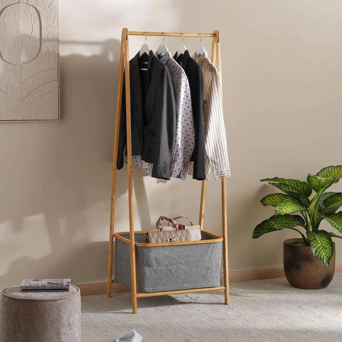 Vida Bamboo Foldable Cloth Rack With Storage 60X45X160 - Natural