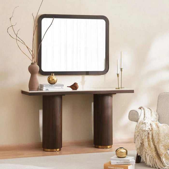 Vienna Console Table With Mirror Ceramic - Oak & Brown ~ Brown