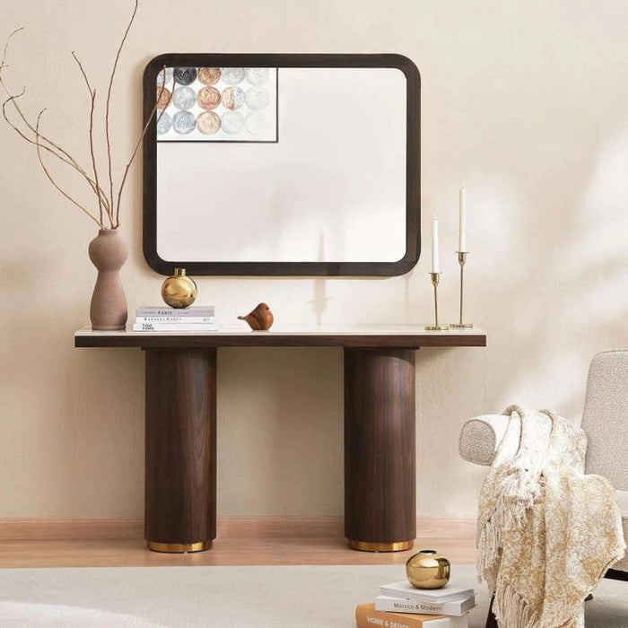Vienna Console Table With Mirror Ceramic - Oak & Brown ~ Brown