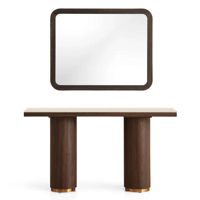 Vienna Console Table With Mirror Ceramic - Oak & Brown ~ Brown