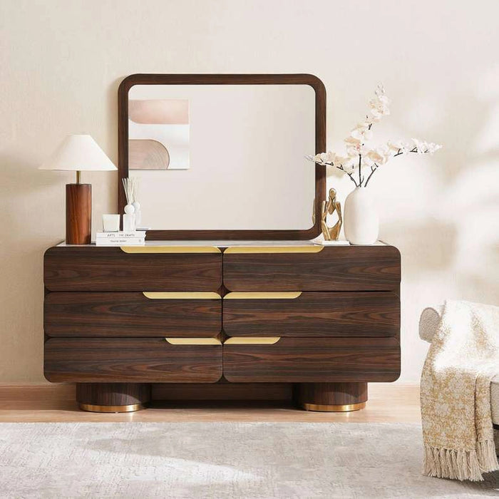 Vienna Dresser With 6 Drawers And Mirror Ceramic- Brown & Gold ~ Brown