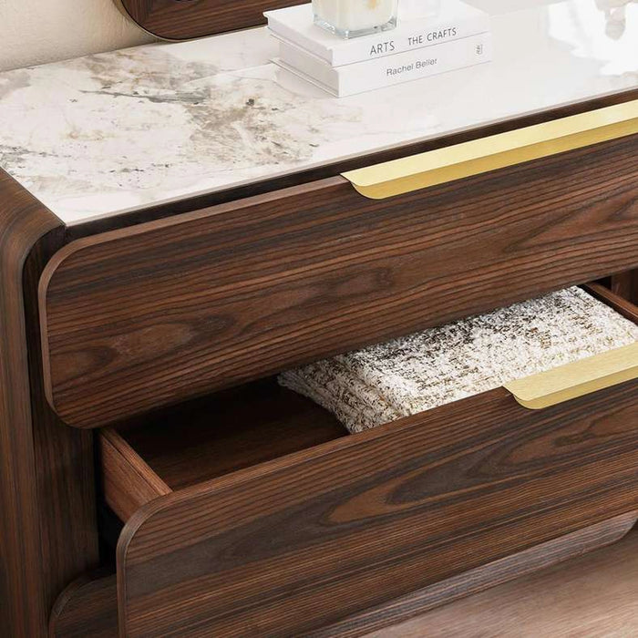 Vienna Dresser With 6 Drawers And Mirror Ceramic- Brown & Gold ~ Brown