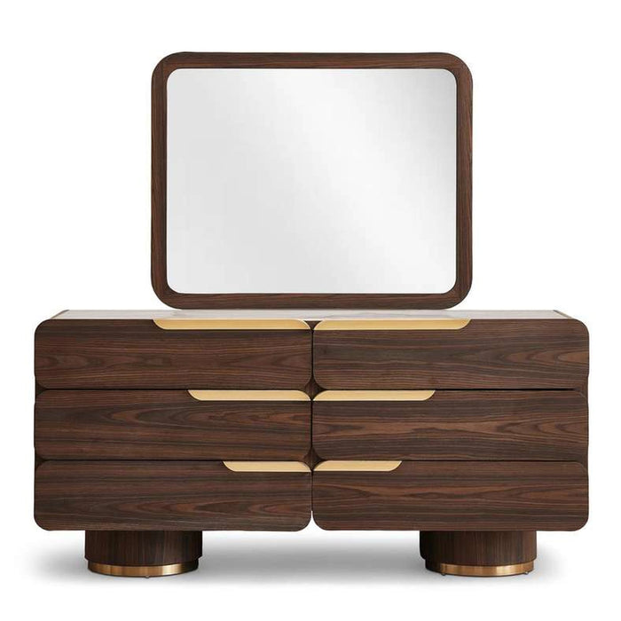 Vienna Dresser With 6 Drawers And Mirror Ceramic- Brown & Gold ~ Brown