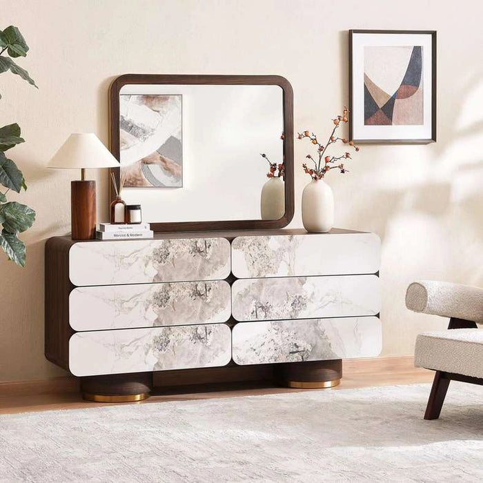 Vienna Dresser With 6 Drawers And Mirror Ceramic- Oak & Brown