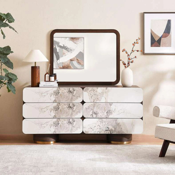 Vienna Dresser With 6 Drawers And Mirror Ceramic- Oak & Brown