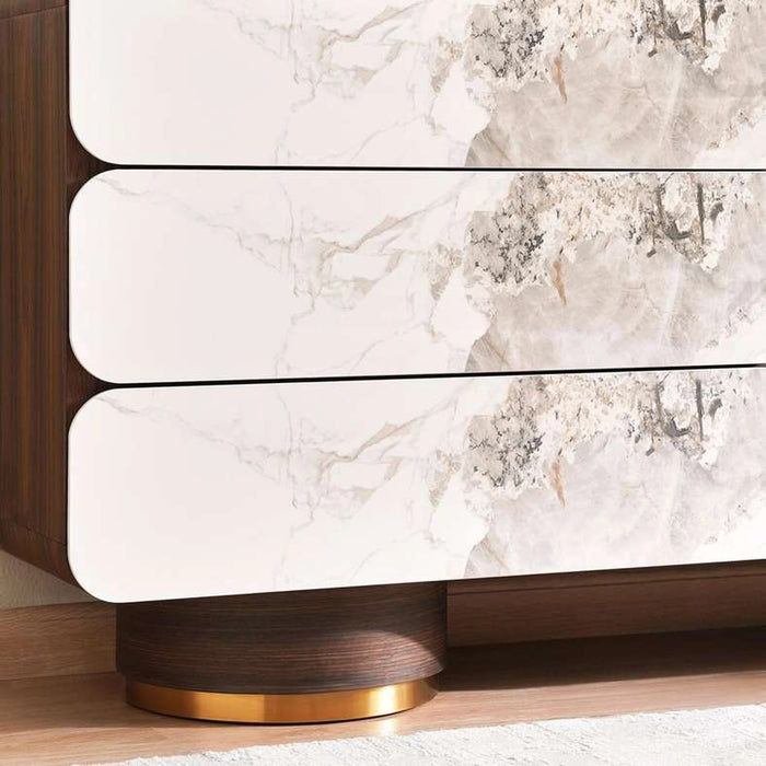 Vienna Dresser With 6 Drawers And Mirror Ceramic- Oak & Brown