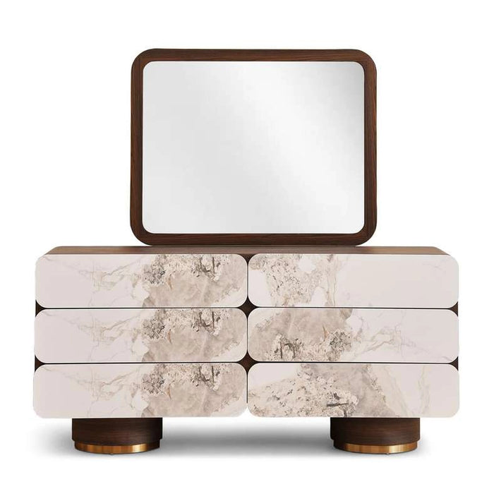 Vienna Dresser With 6 Drawers And Mirror Ceramic- Oak & Brown