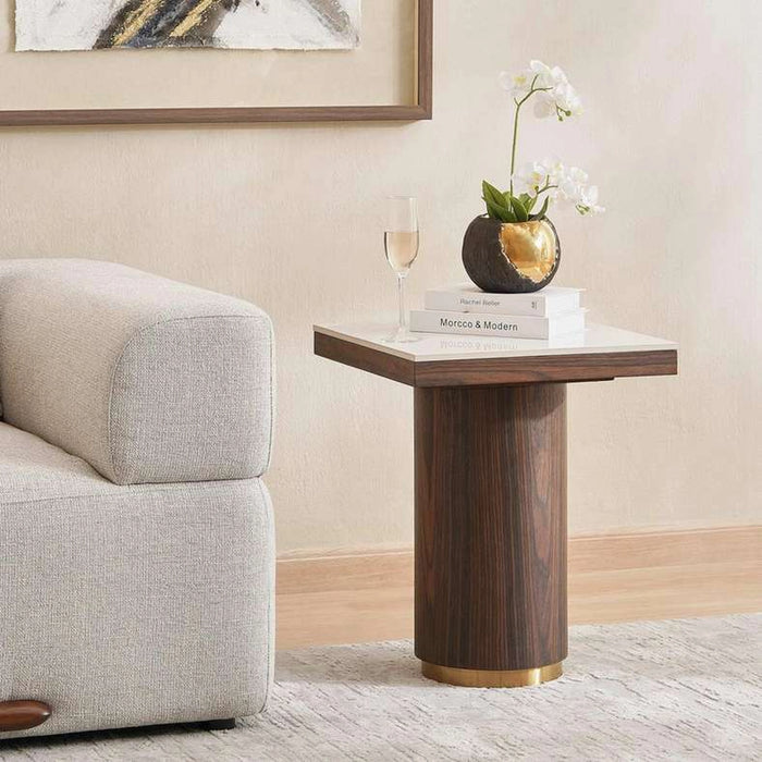 Vienna End Table Ceramic - Oak & Brown ~ Brown