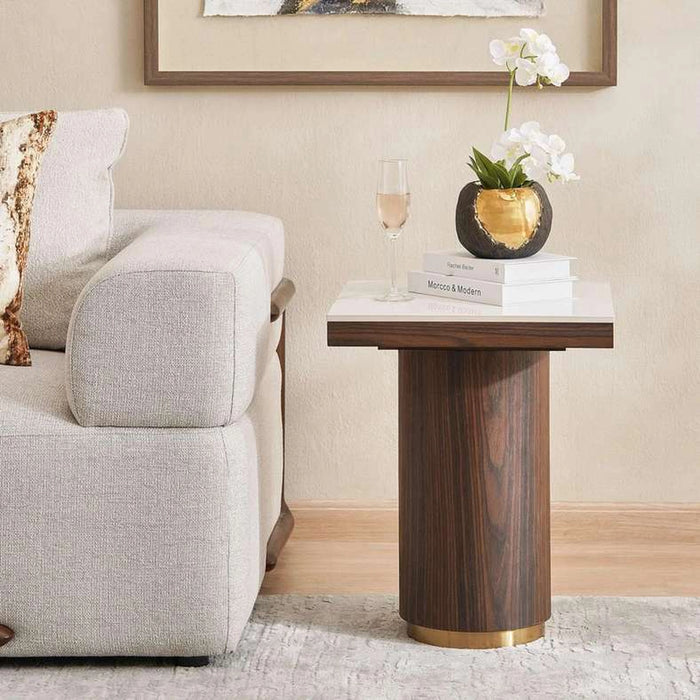 Vienna End Table Ceramic - Oak & Brown ~ Brown