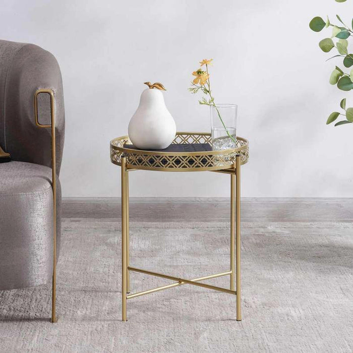 Viggo Accent Table Mirror Round - Gold Pan Home