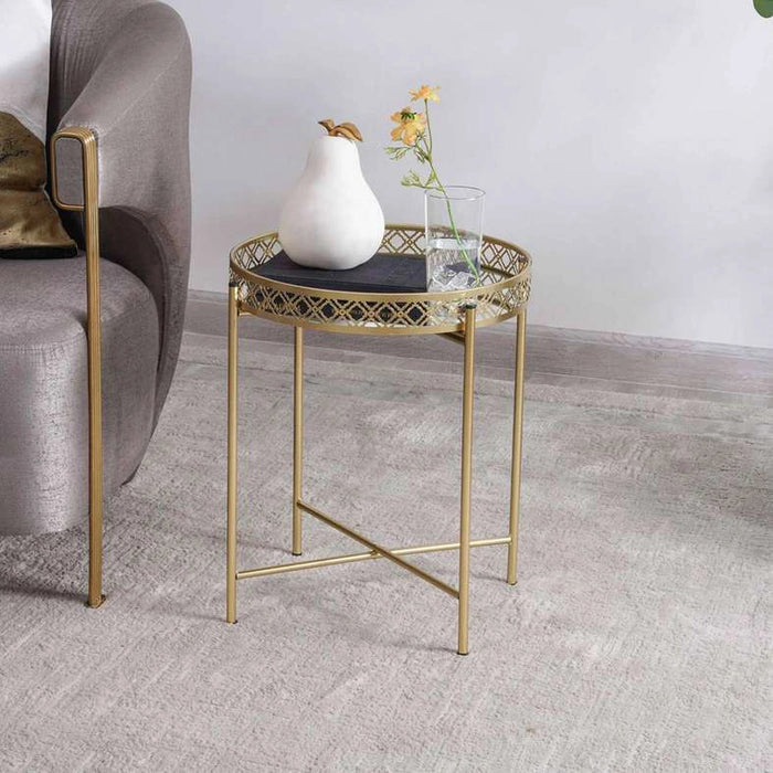 Viggo Accent Table Mirror Round - Gold Pan Home
