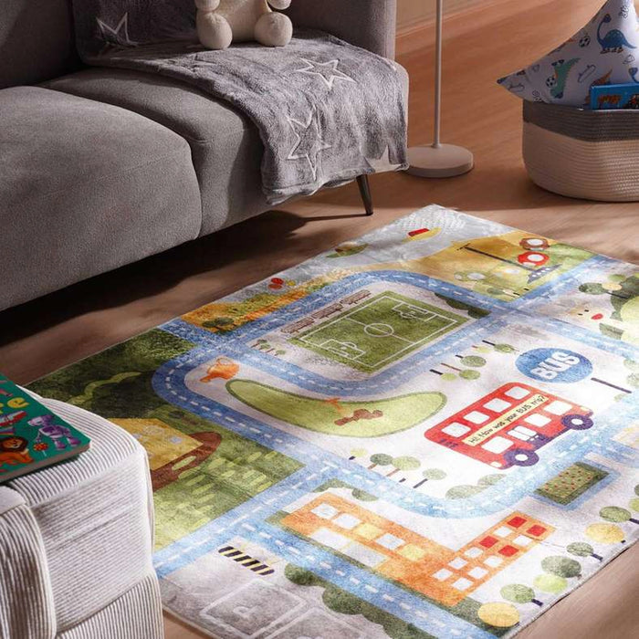 Village Map Soft Touch Printed Rug 120X160Cm - Green