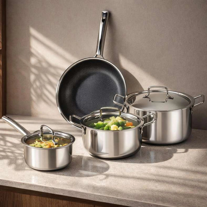 Vinod Luna 7-Piece Stainless Steel Triply Cookware Set -Chrome