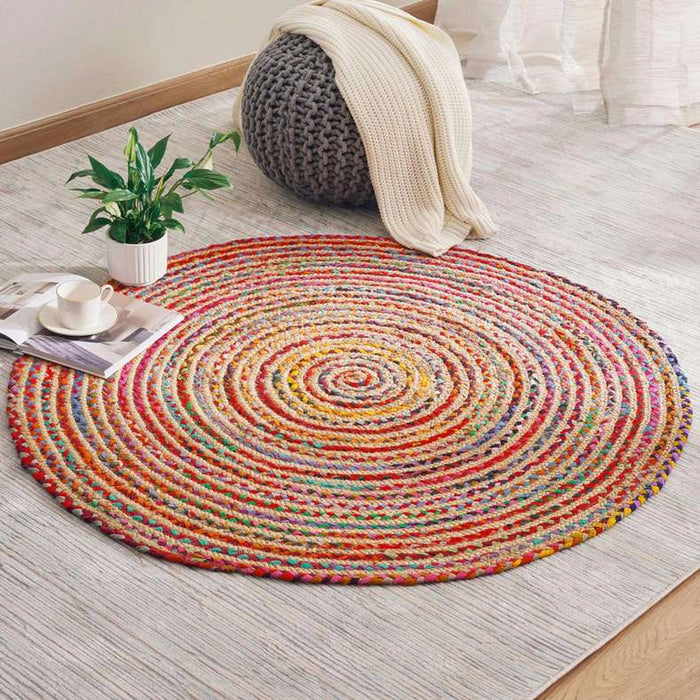 Vintage Braided Round Rug 120Cm - Red