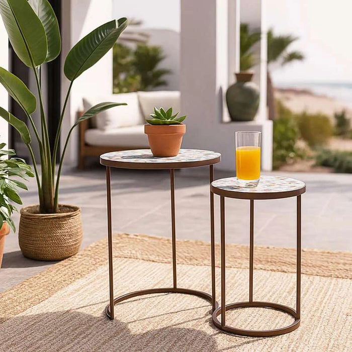 Vira Metal & Mosaic Table Set Of 2 - Red