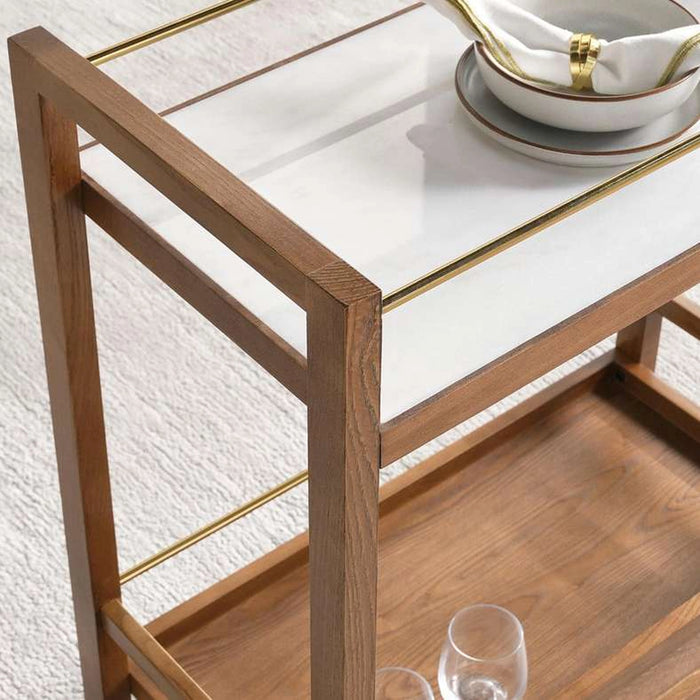 Virtue Serving Trolley 2 Tier Marble - White & Brown