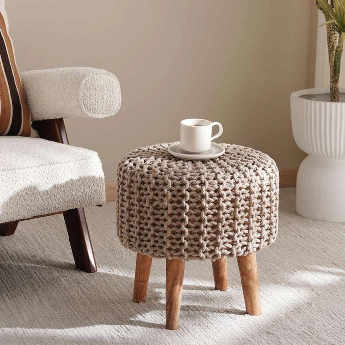 Vivian Cable Knit Foot Stool 40X40 Cm -Beige