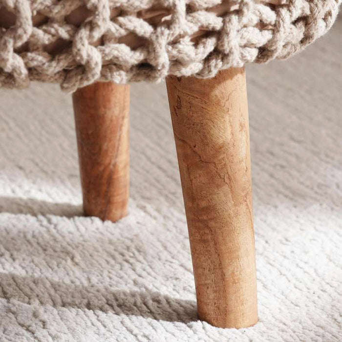 Vivian Cable Knit Foot Stool 40X40 Cm -Beige