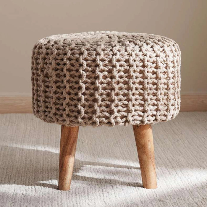 Vivian Cable Knit Foot Stool 40X40 Cm -Beige