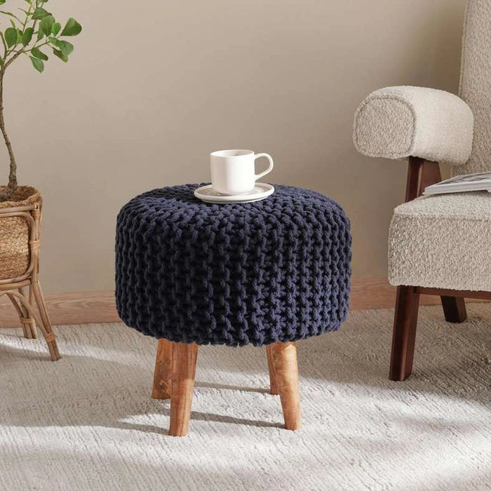Vivian Cable Knit Foot Stool 40X40 Cm -Blue