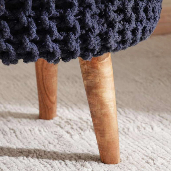Vivian Cable Knit Foot Stool 40X40 Cm -Blue