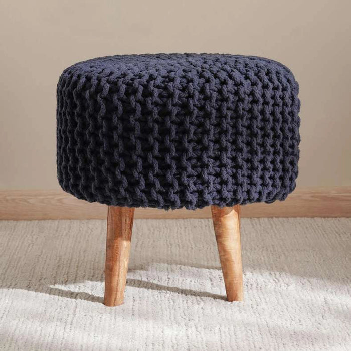 Vivian Cable Knit Foot Stool 40X40 Cm -Blue