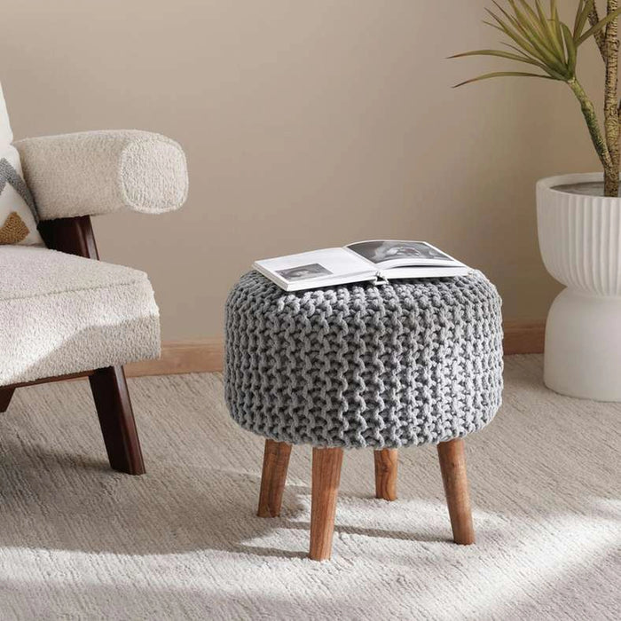 Vivian Cable Knit Foot Stool 40X40 Cm -Grey