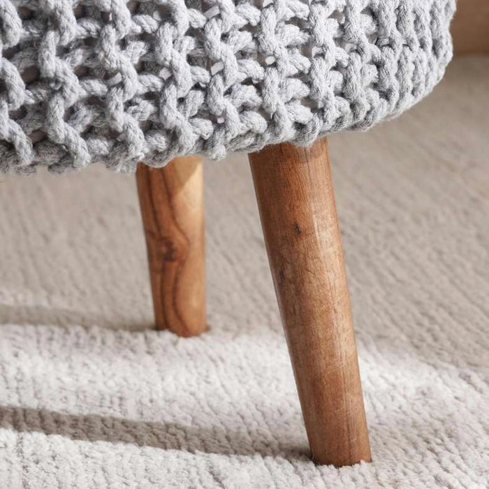Vivian Cable Knit Foot Stool 40X40 Cm -Grey