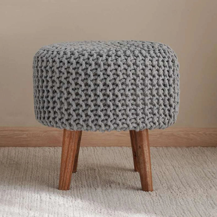 Vivian Cable Knit Foot Stool 40X40 Cm -Grey