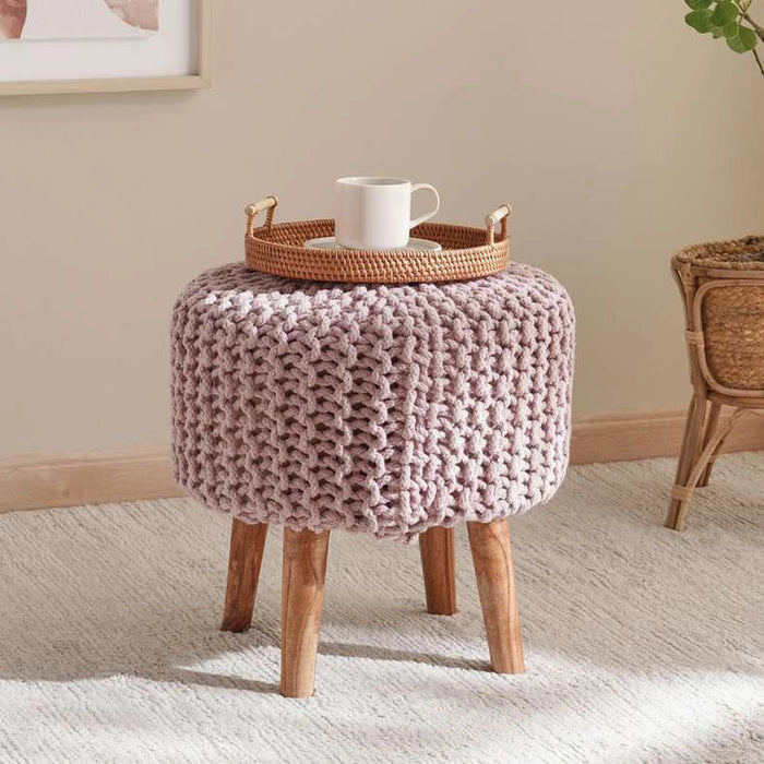 Vivian Cable Knit Foot Stool 40X40 Cm -Pink