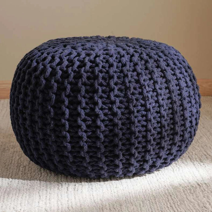Vivian Cable Knit Round Pouf 50X50X40 Cm- Blue