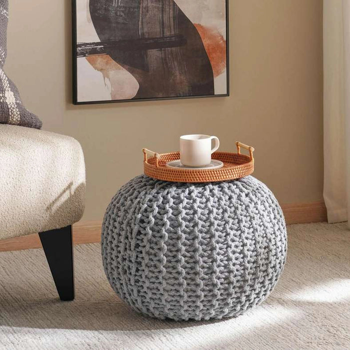 Vivian Cable Knit Round Pouf 50X50X40 Cm- Grey