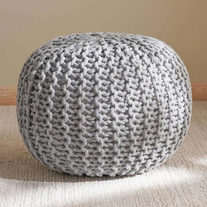 Vivian Cable Knit Round Pouf 50X50X40 Cm- Grey