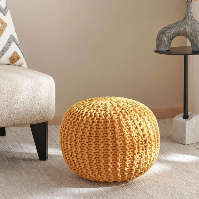 Vivian Cable Knit Round Pouf 50X50X40 Cm- Ochre