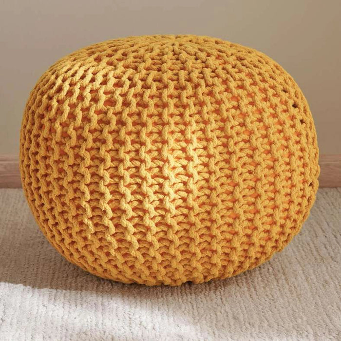 Vivian Cable Knit Round Pouf 50X50X40 Cm- Ochre