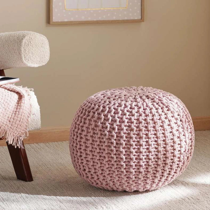 Vivian Cable Knit Round Pouf 50X50X40 Cm- Pink