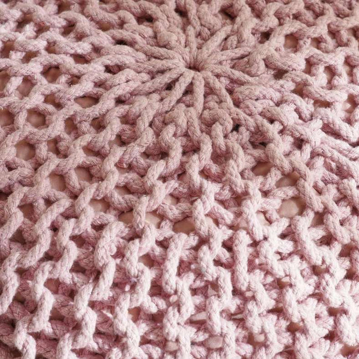 Vivian Cable Knit Round Pouf 50X50X40 Cm- Pink