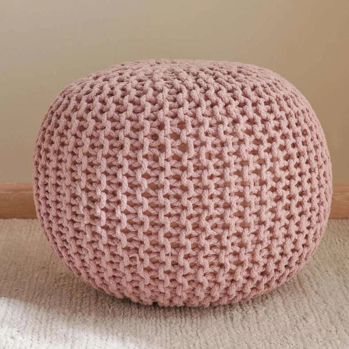 Vivian Cable Knit Round Pouf 50X50X40 Cm- Pink
