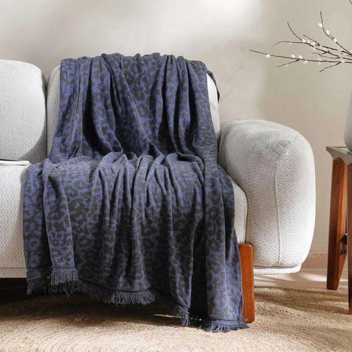 Vivian Knitted Throw With Fringes-130X170- Blue PAN HOME