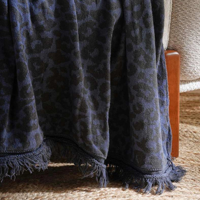Vivian Knitted Throw With Fringes-130X170- Blue
